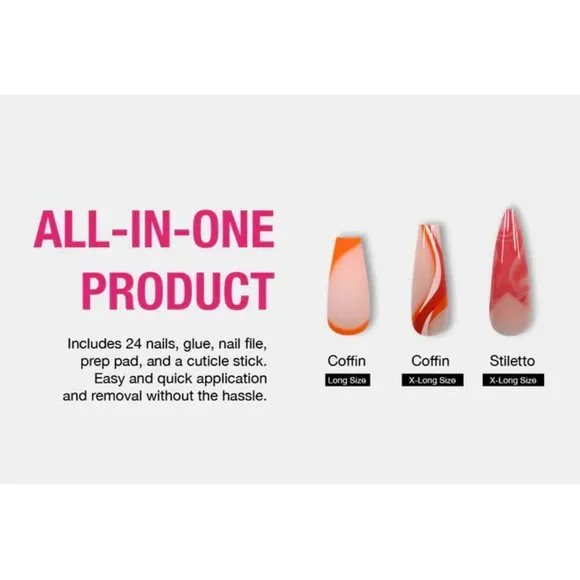 NEW EBIN New York 3D Lux Winter Edition in Dazzling Gala Glue On Nail 24pc Set - Picture 8 of 9